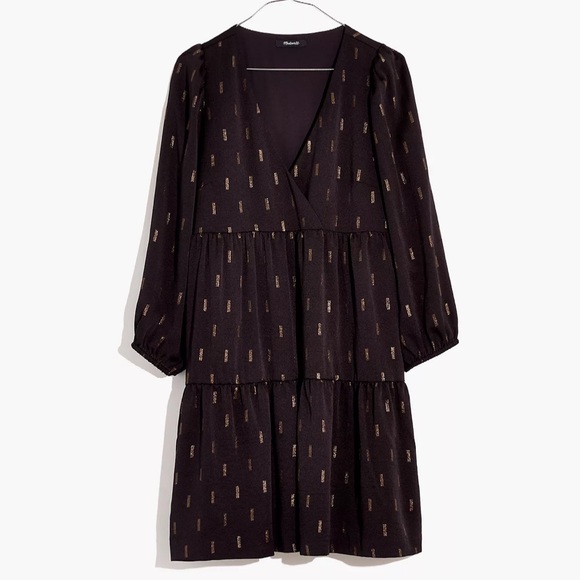 Madewell Metallic Faux-Wrap Tiered Mini Dress - Picture 4 of 5